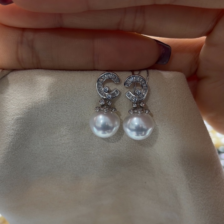 海水珍珠耳饰银S925镶嵌10-11mm