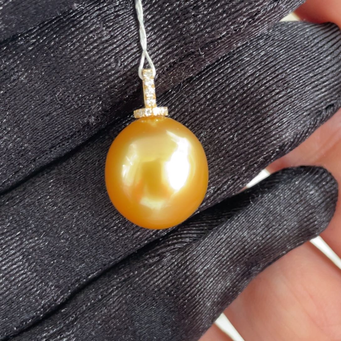 海水珍珠吊坠(不含链)18K金镶嵌13.0mm