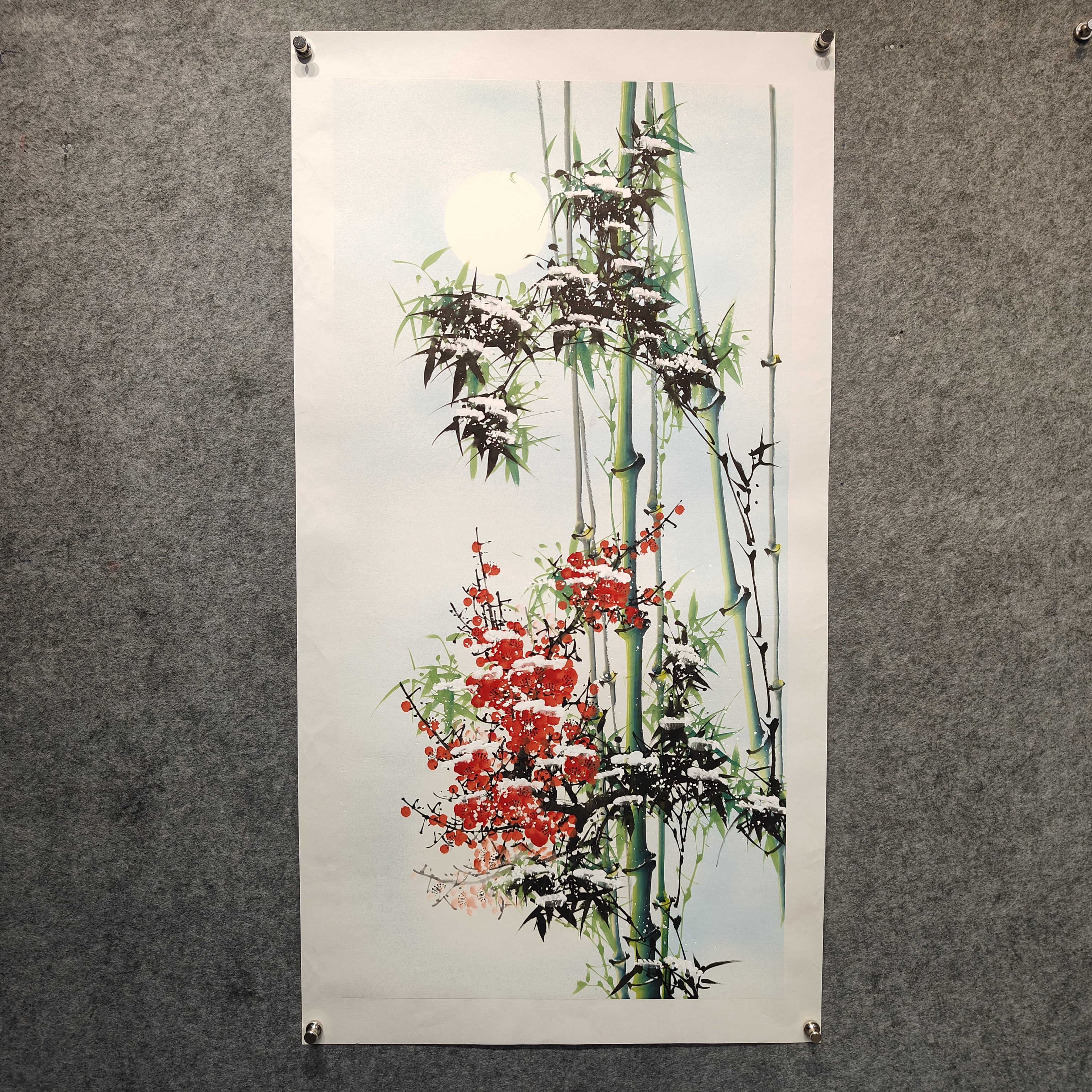 齐振家竖画作亲笔手绘【冲天竹】80*150cm送礼盒收藏送礼作品