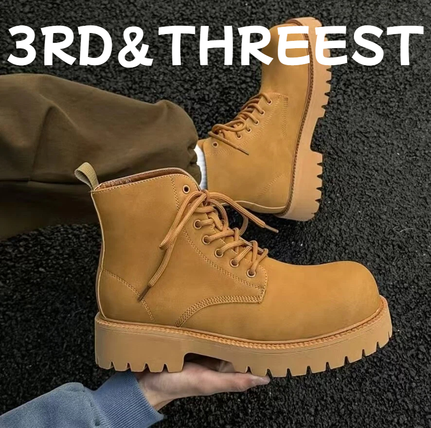 美式大头复古大黄靴男款厚底增高德比工装鞋冬季加绒高帮马丁靴