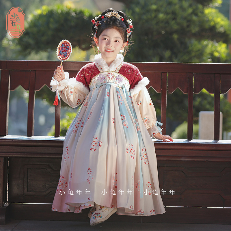 【锦瑟】汉服女童秋冬加绒加厚裙子新款古装连衣裙中国风过年拜年服