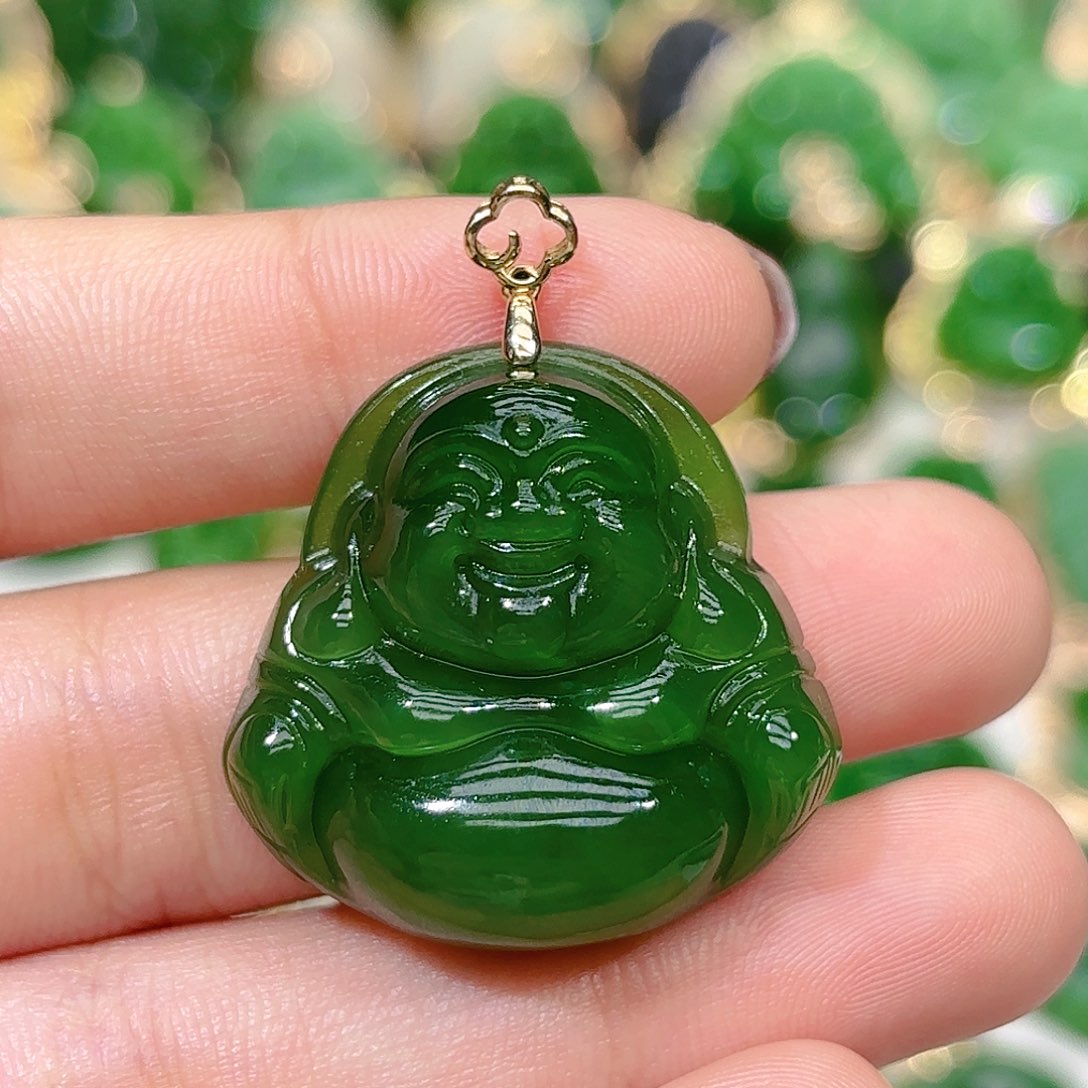 和田玉（碧玉）颈饰18K金镶嵌