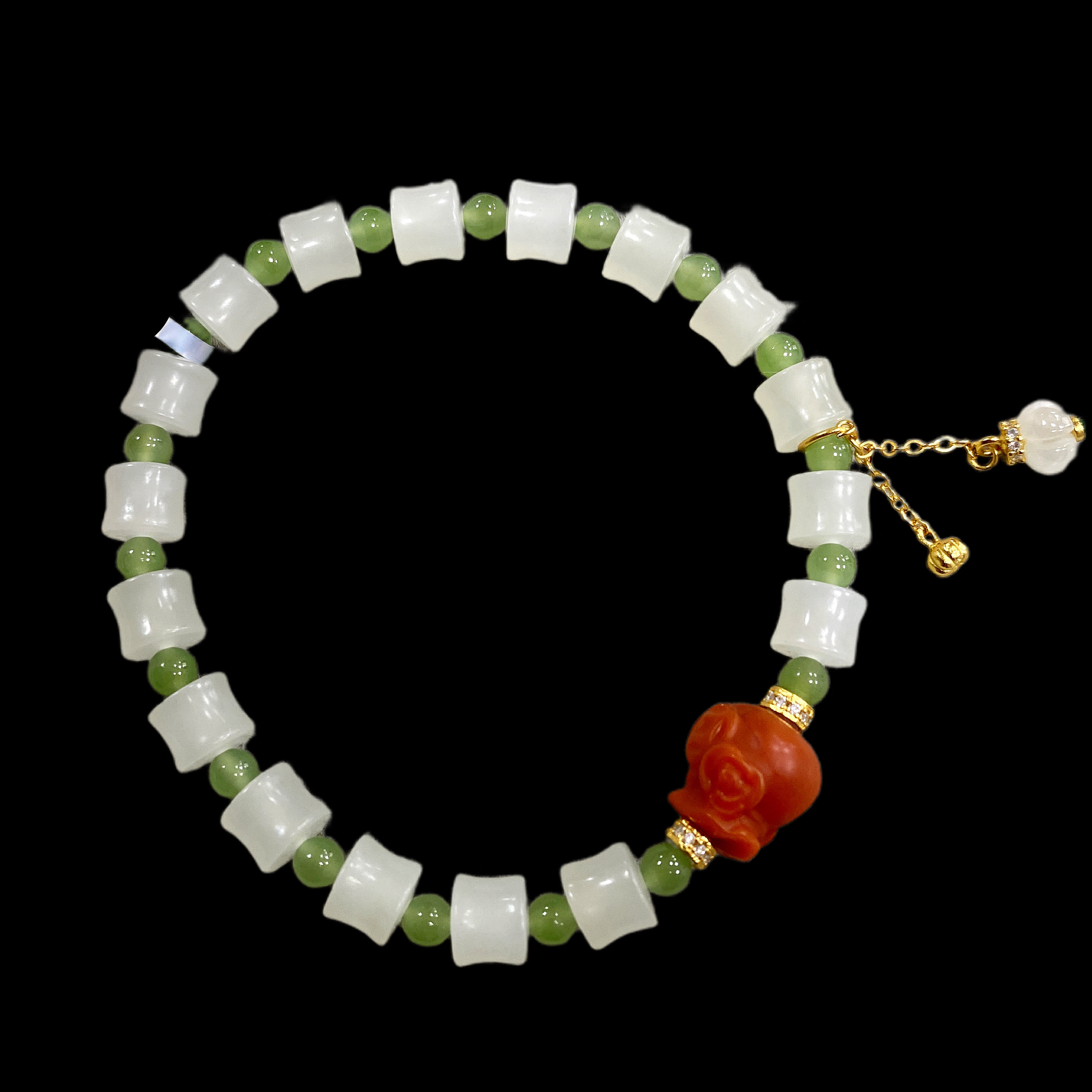 N3807和田玉手串孤品