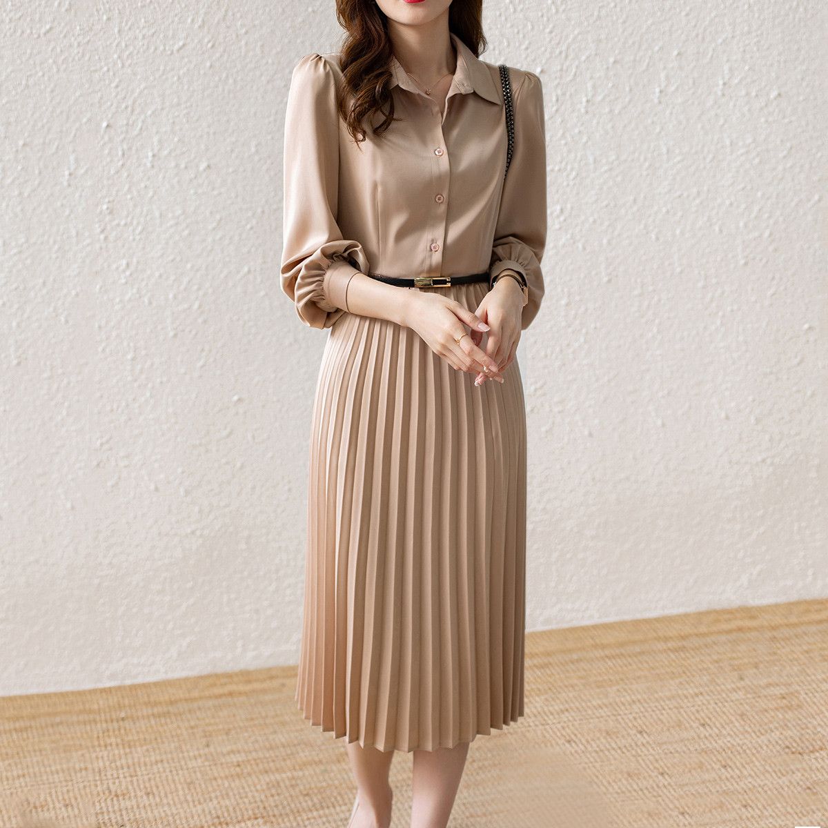 2025非图片款松紧腰套头套头款高腰长袖连衣裙气质