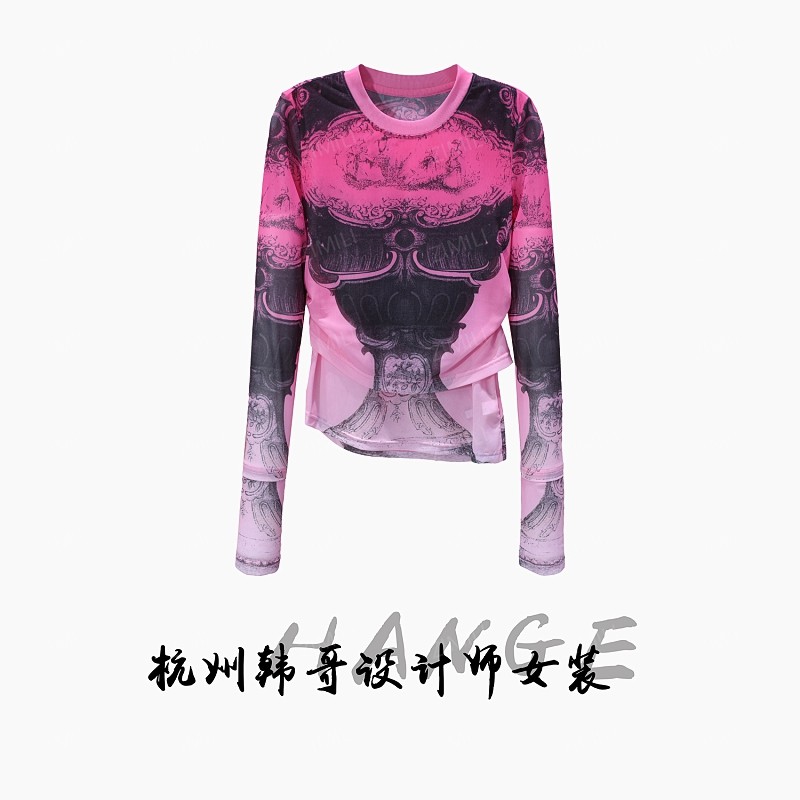 【韩哥女装】秋季欧版设计师高定面料轻奢渐变印染高弹上衣6615-K8