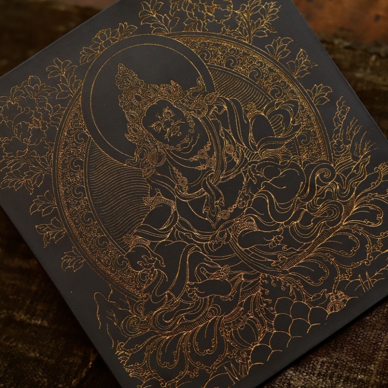 宜兴紫砂原矿石黄手工刻绘黄财神壶承茶盘