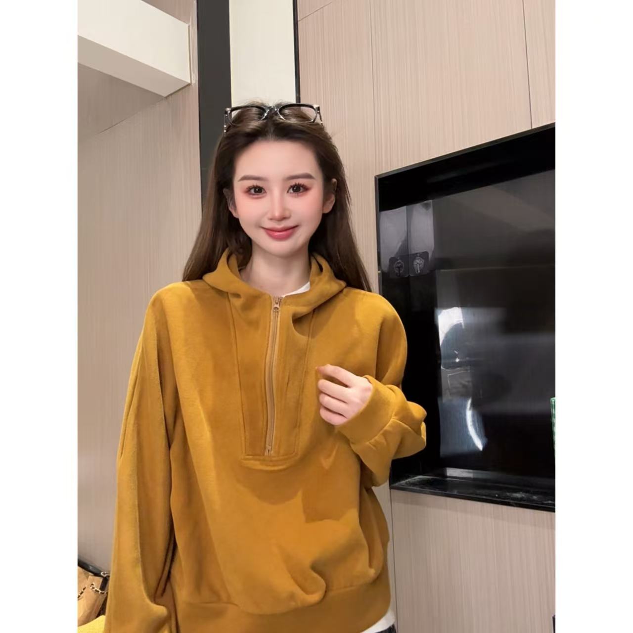 2025秋季新款拉链宽松高级感松弛慵懒风连帽卫衣