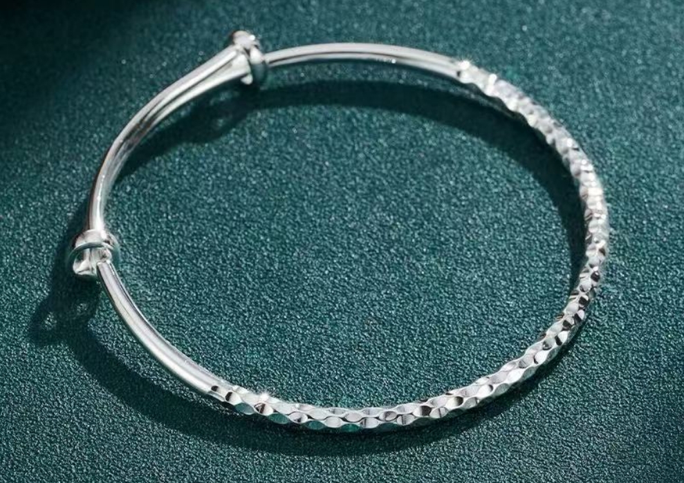 祥鑫银饰 古风锤纹手镯女年轻镯子国潮饰品C007 无礼盒