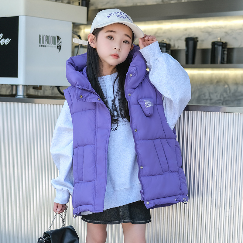 2025女童棉马甲新款加厚秋冬马甲中大童背心外穿儿童马甲连帽韩版