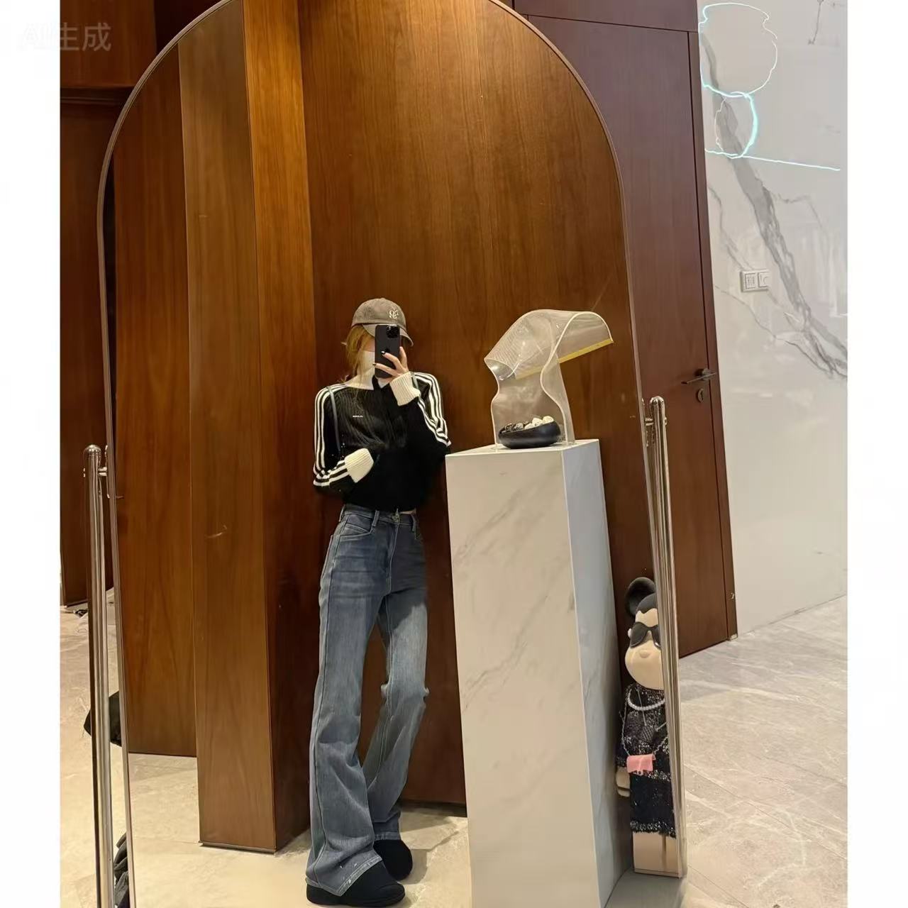 徐秋阳  人气幸运草  撞色条纹运动修身针织外套运动针织衫YM572