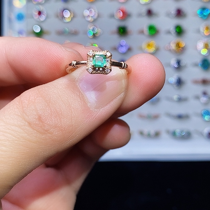 祖母绿戒指银S925镶嵌