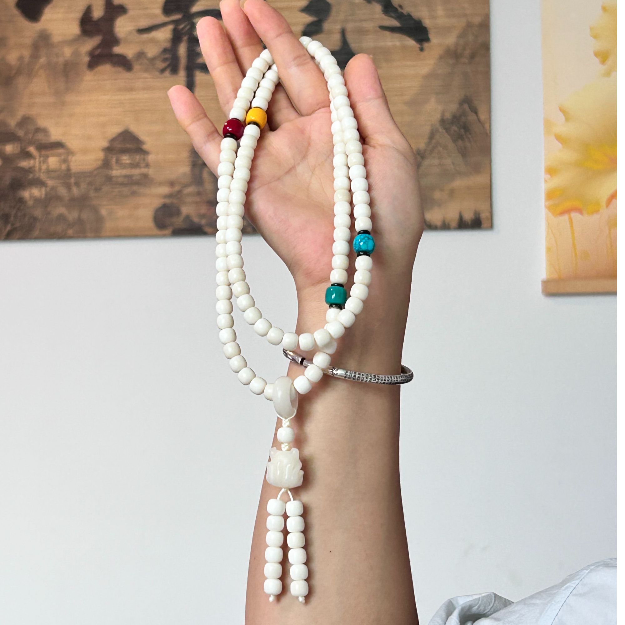 【非菩提根】天然原生态白玉菩提多圈手串108捻珠骨瓷白脖挂款
