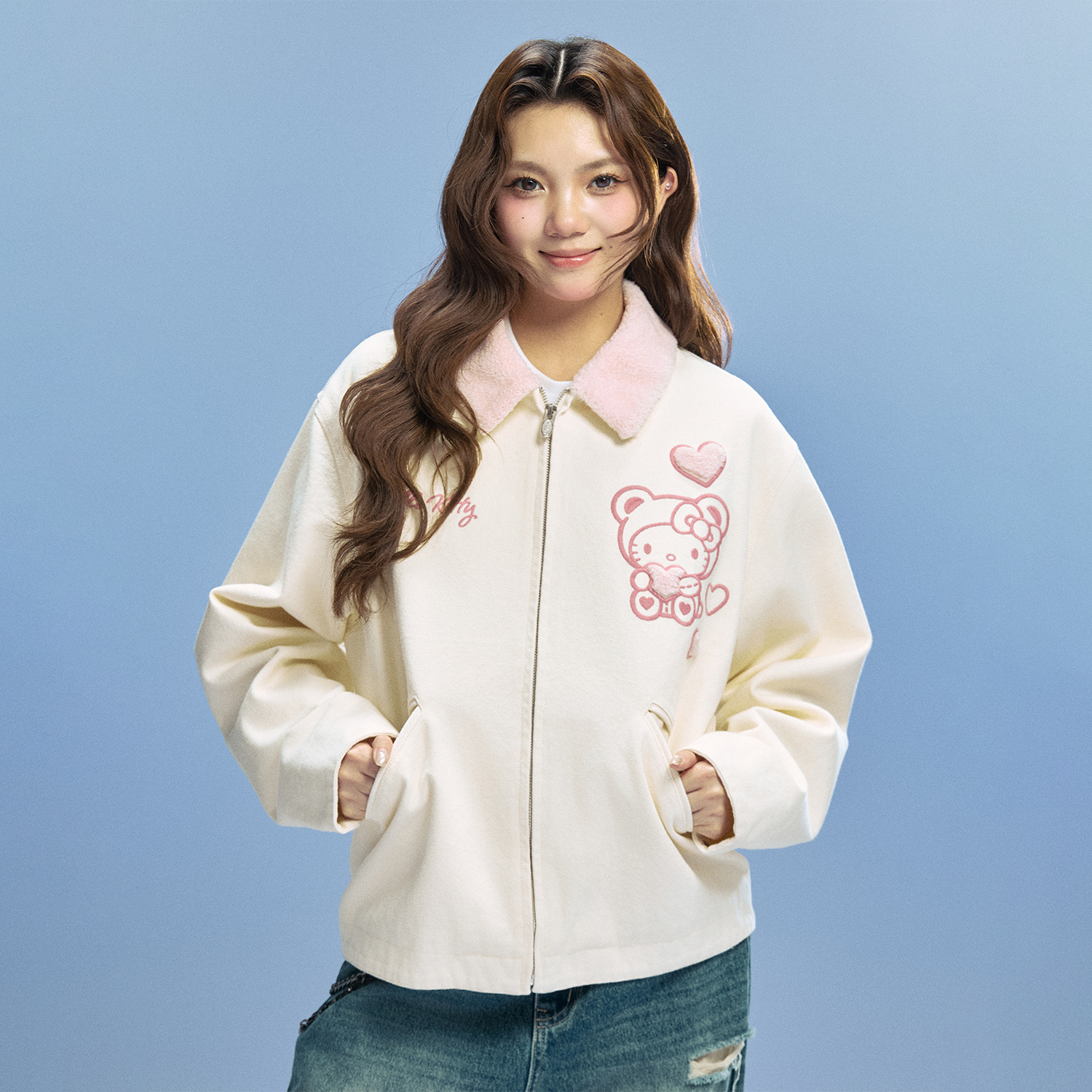【HELLO KITTY官方联名】WHOOSIS爱心小熊底特律夹克外套秋冬季男女