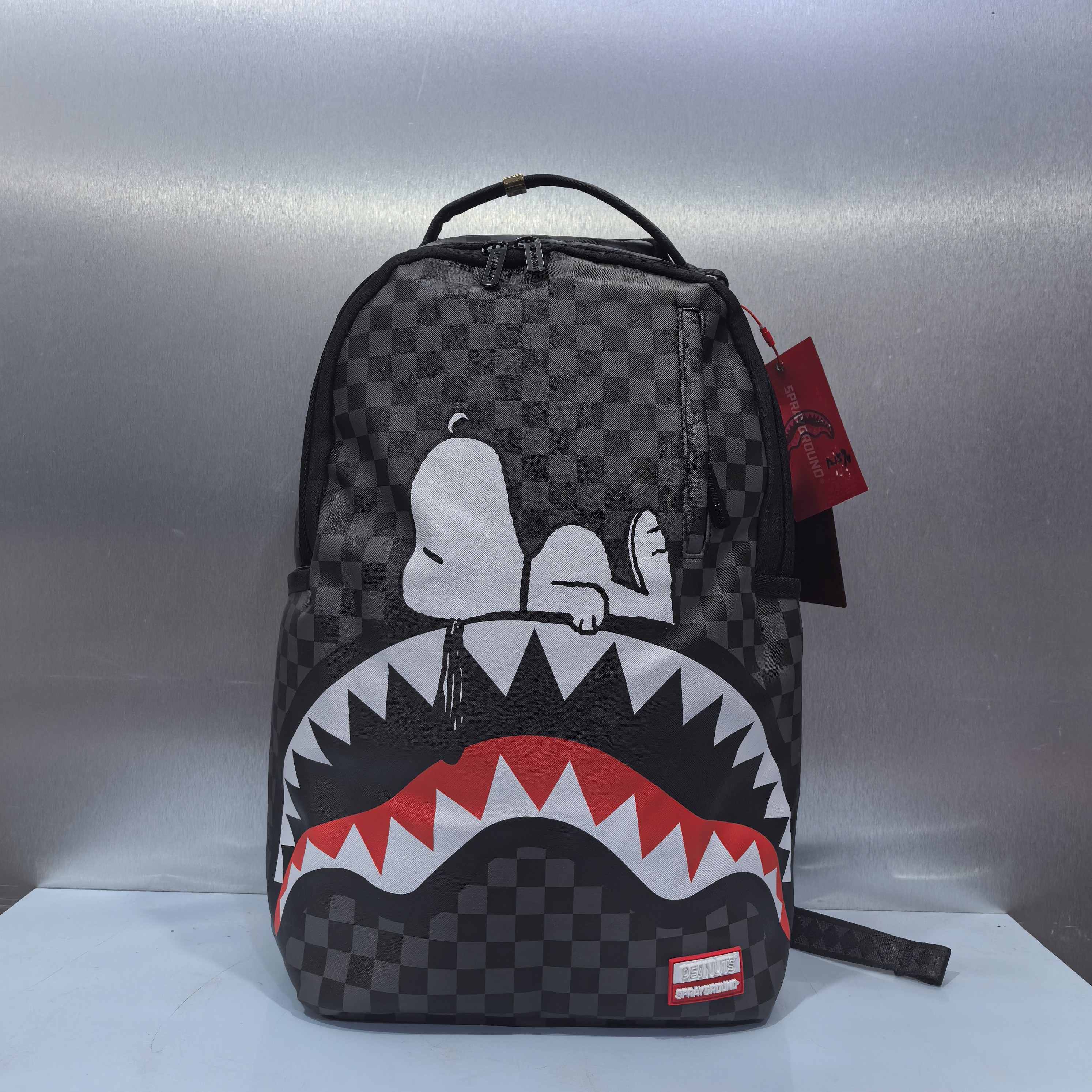 LX-121590-SPR潮流格纹躺平史努比印花时尚百搭双肩包