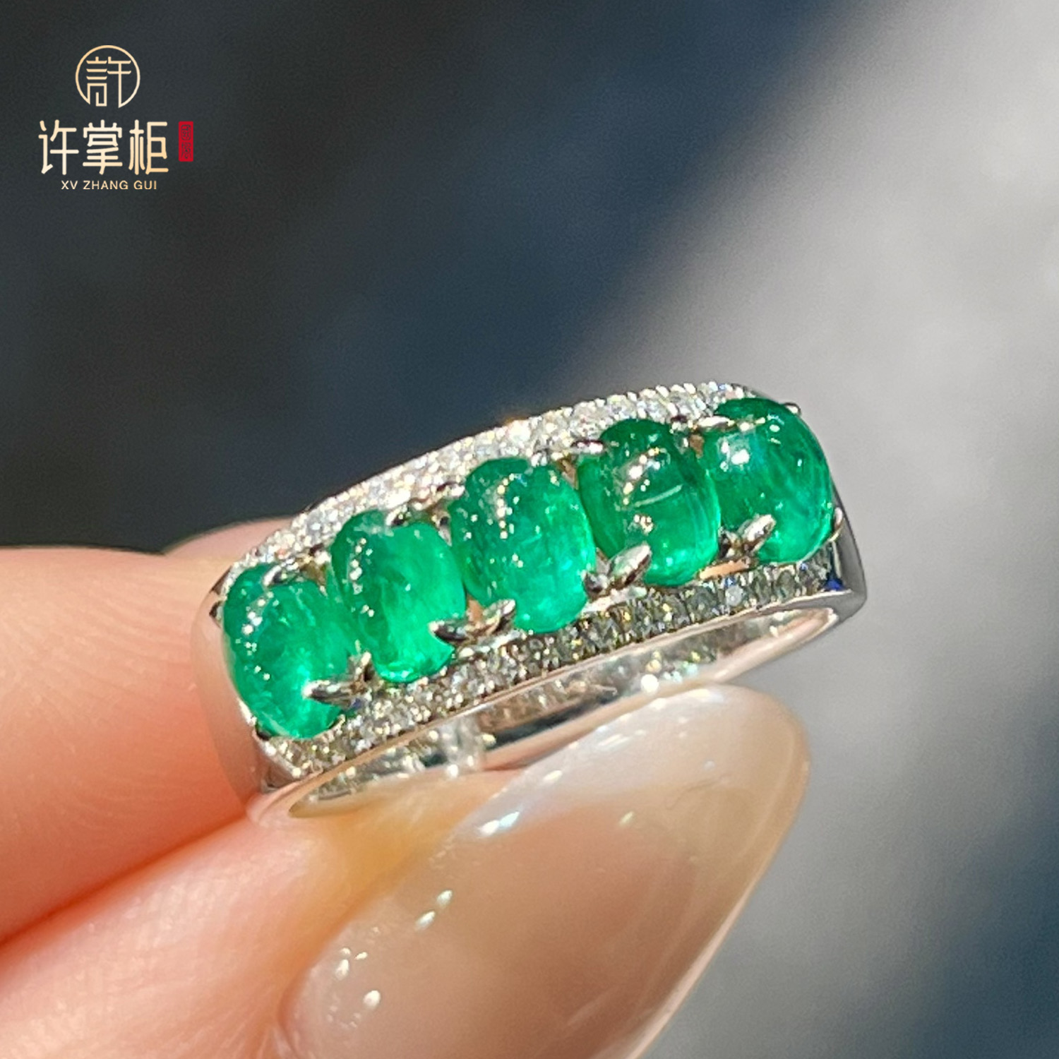 许掌柜｜18K金祖母绿戒指天然祖母绿蛋面配饰原创设计时尚气质
