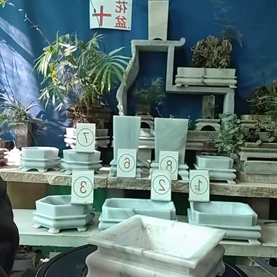 天然大理石花盆16x16