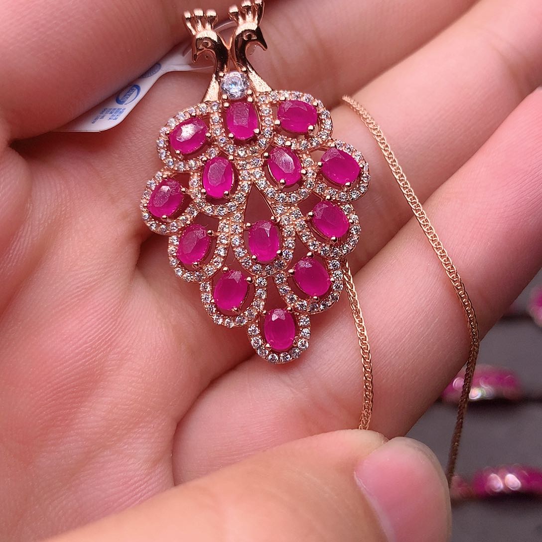 红宝石颈饰银S925镶嵌