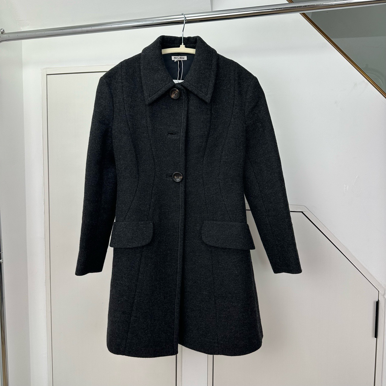 99新 MIU MIU/缪缪 缪缪/Miu miu 黑色羊毛大衣外套 99新 36码
