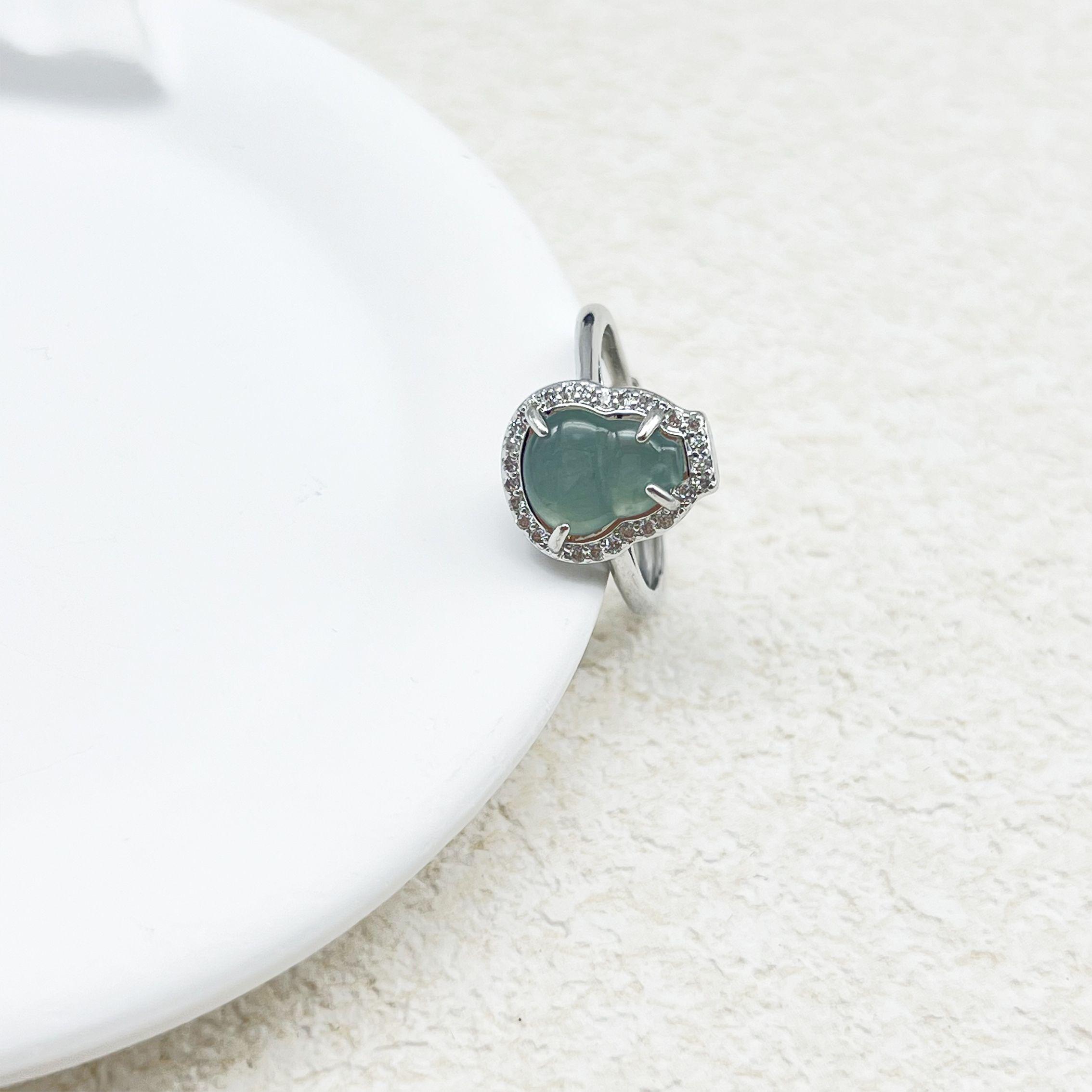 天然翡翠时尚轻奢葫芦开口戒（尺寸10×8×5mm）～ARF3008