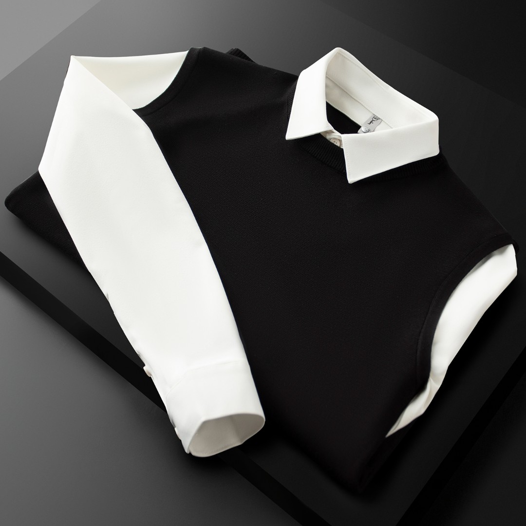 加绒款！！【高级假两件】长袖翻领男士保暖休闲经典百搭商务