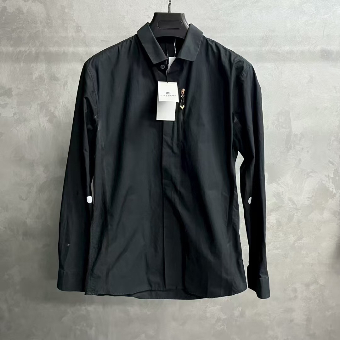 givenchy黑色纯色金属翻领长袖衬衫/40