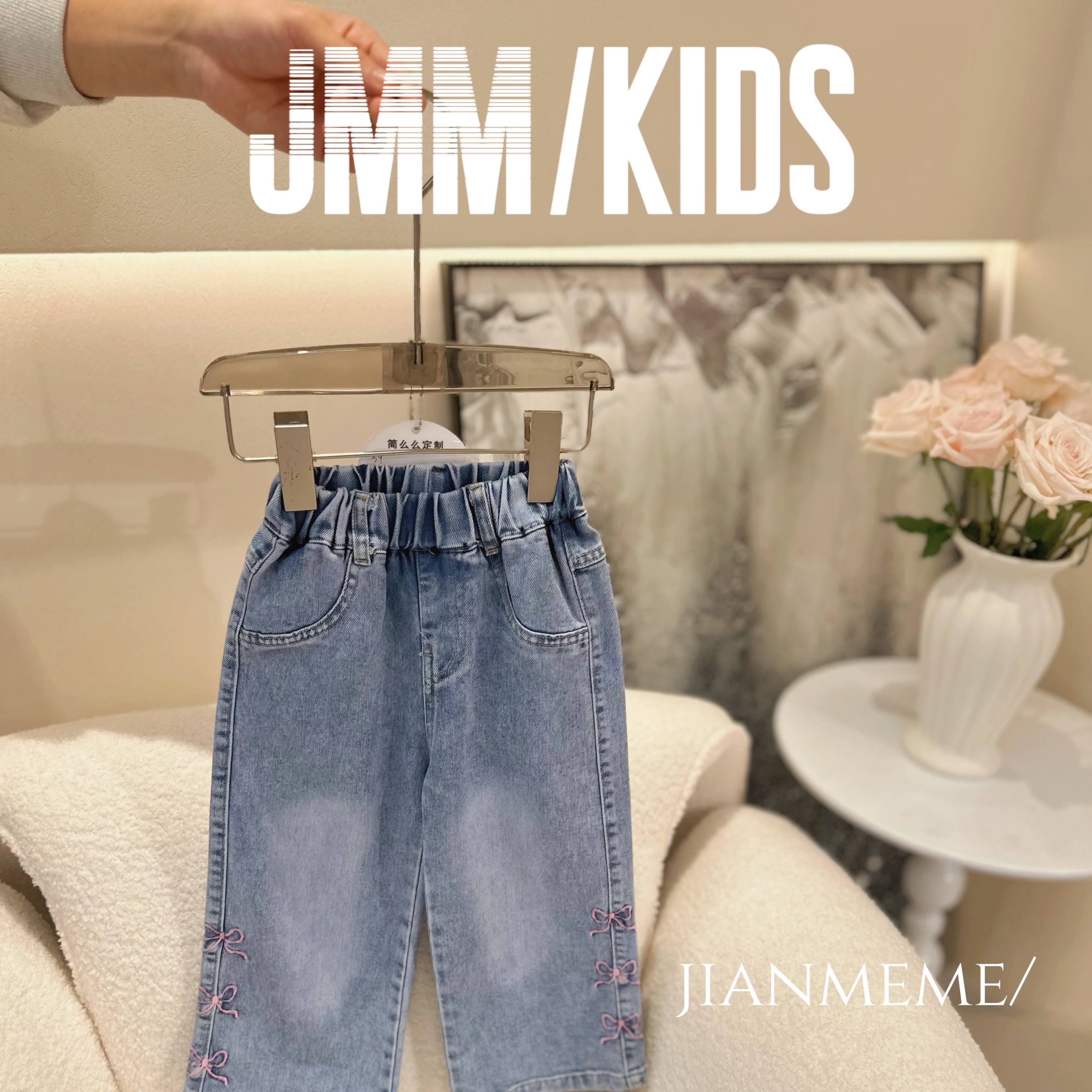夏单品-牛仔裤E009 女童牛仔裤春秋款直筒裤洋气刺绣休闲百搭长裤
