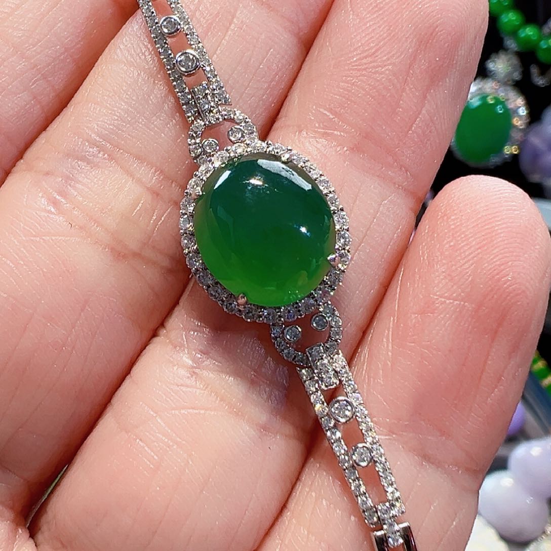 翡翠手链18K金镶嵌签收后24小时鉴赏期