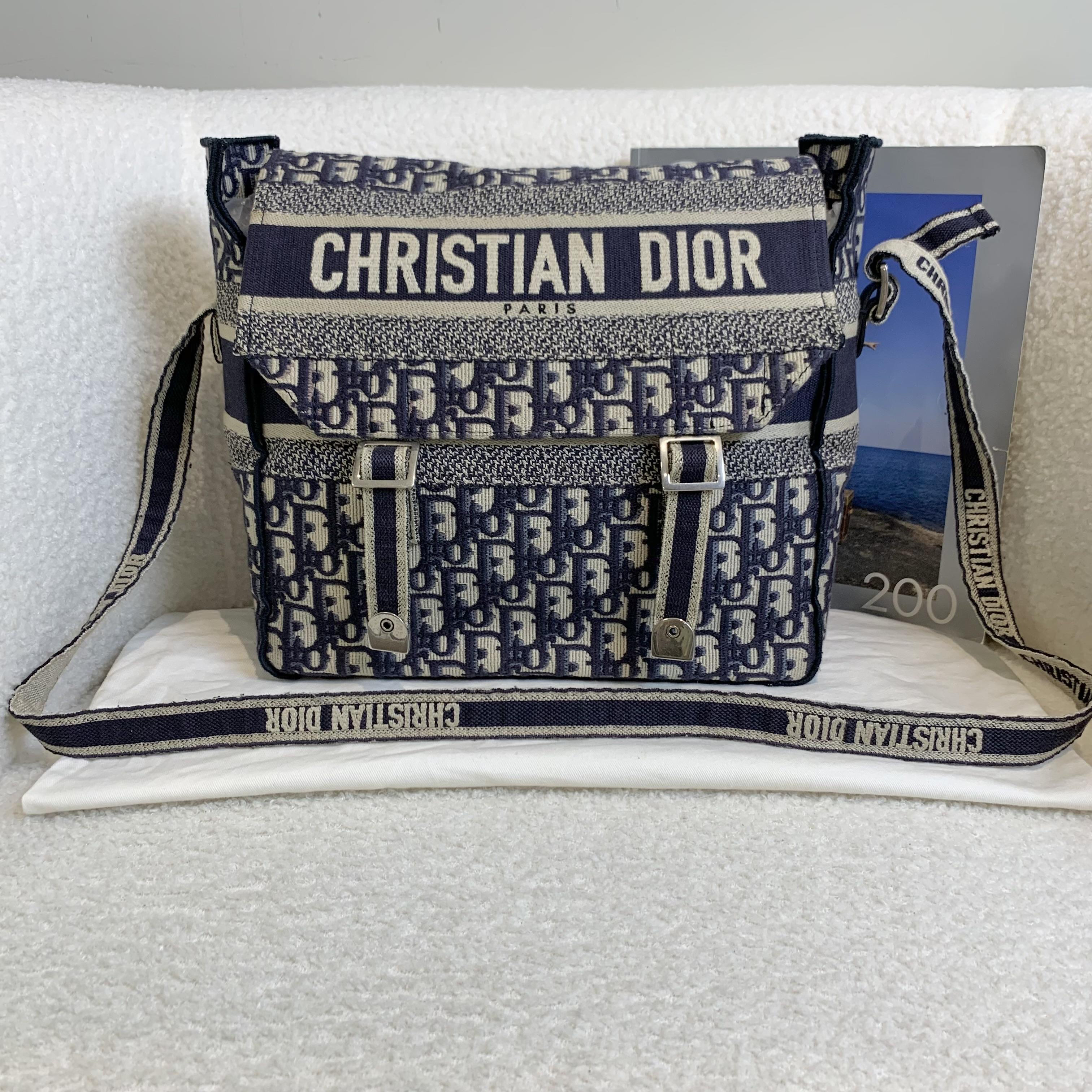 95新 DIOR/迪奥 壹臻/蓝色老花刺绣camp邮差包中号 88411458 