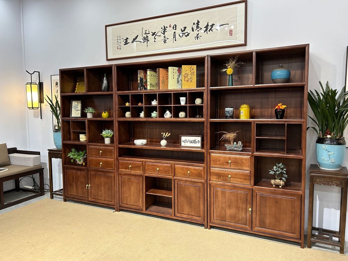 吉祥三宝实木新中式书柜组合酒柜博古架茶叶柜置物架展示柜多宝阁