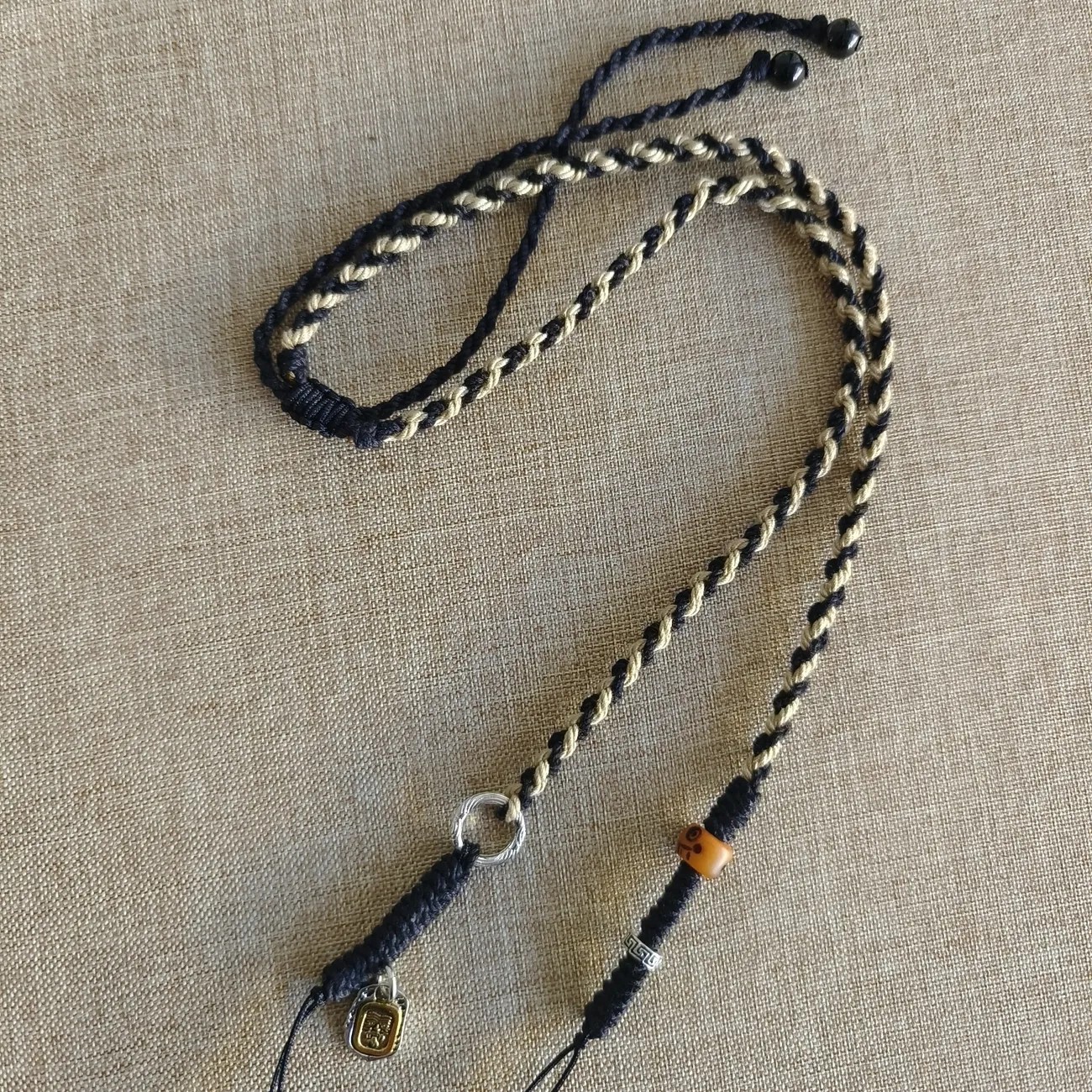 藏式手工编织项链绳可横穿天朱唐卡挂件绳吊坠绳锁骨链绳圆环横穿