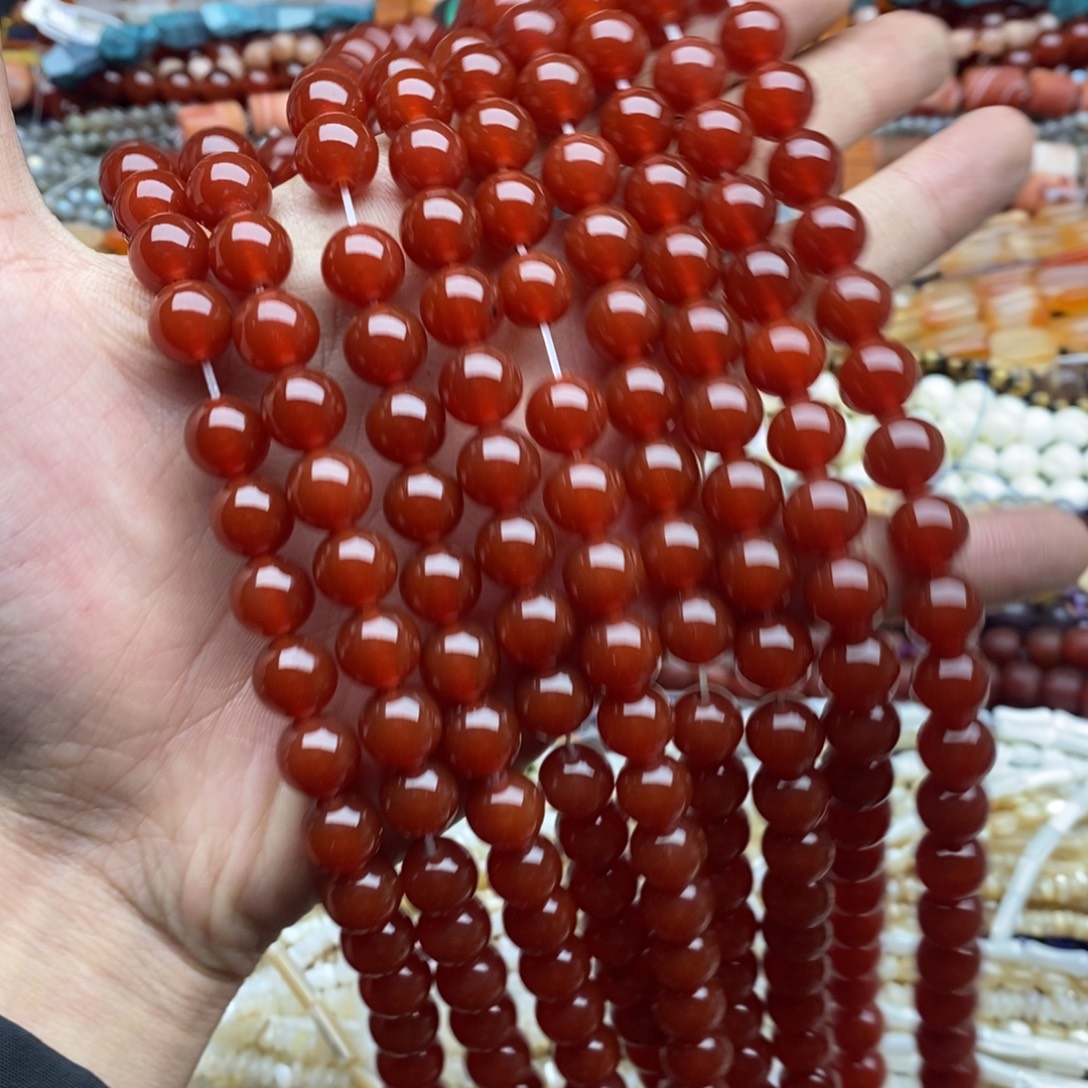 玛瑙/玉髓未镶嵌珠宝半成品一条天然10mm精品红玛瑙圆珠