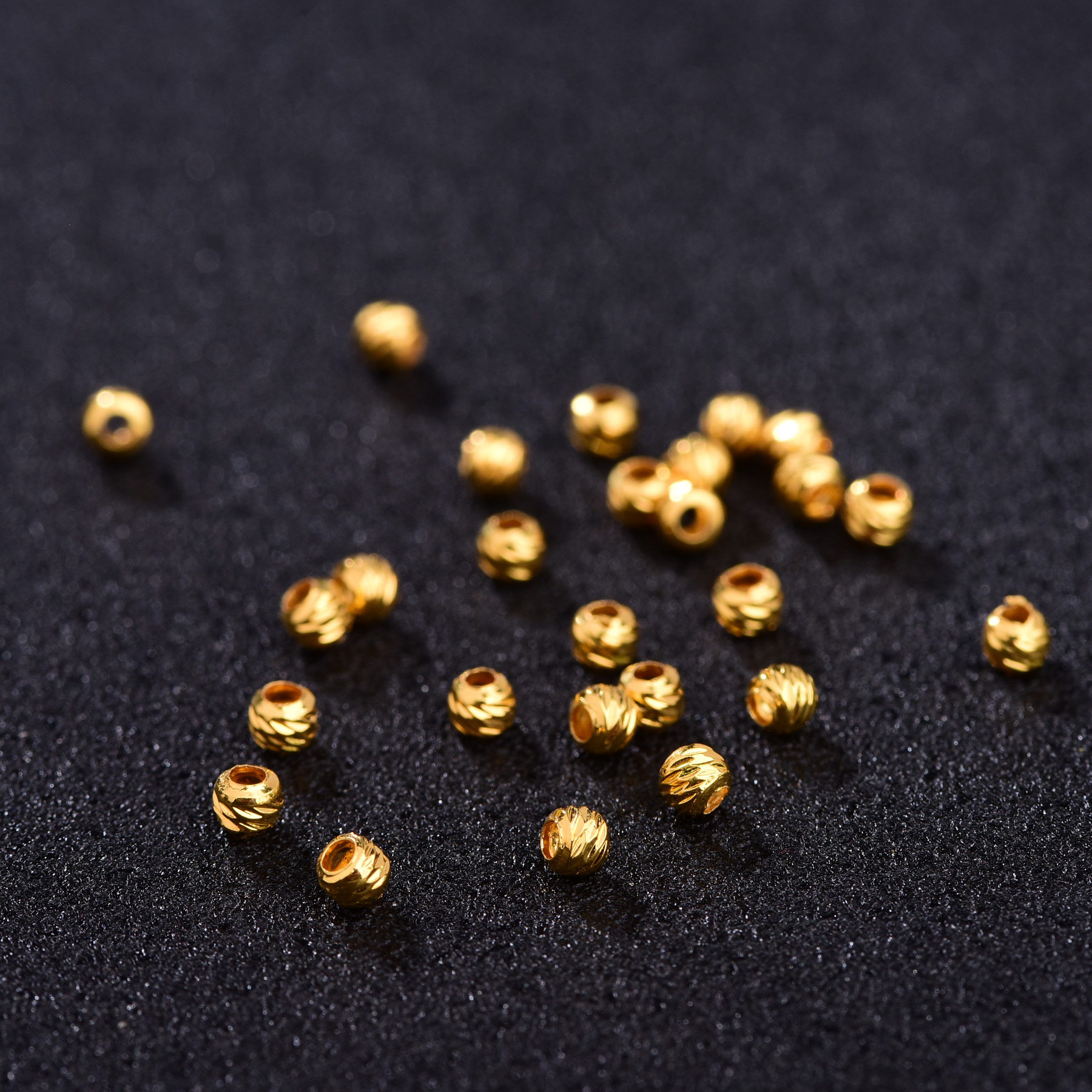 18K金车花珠散珠圆珠定位隔珠DIY编绳款配件配饰