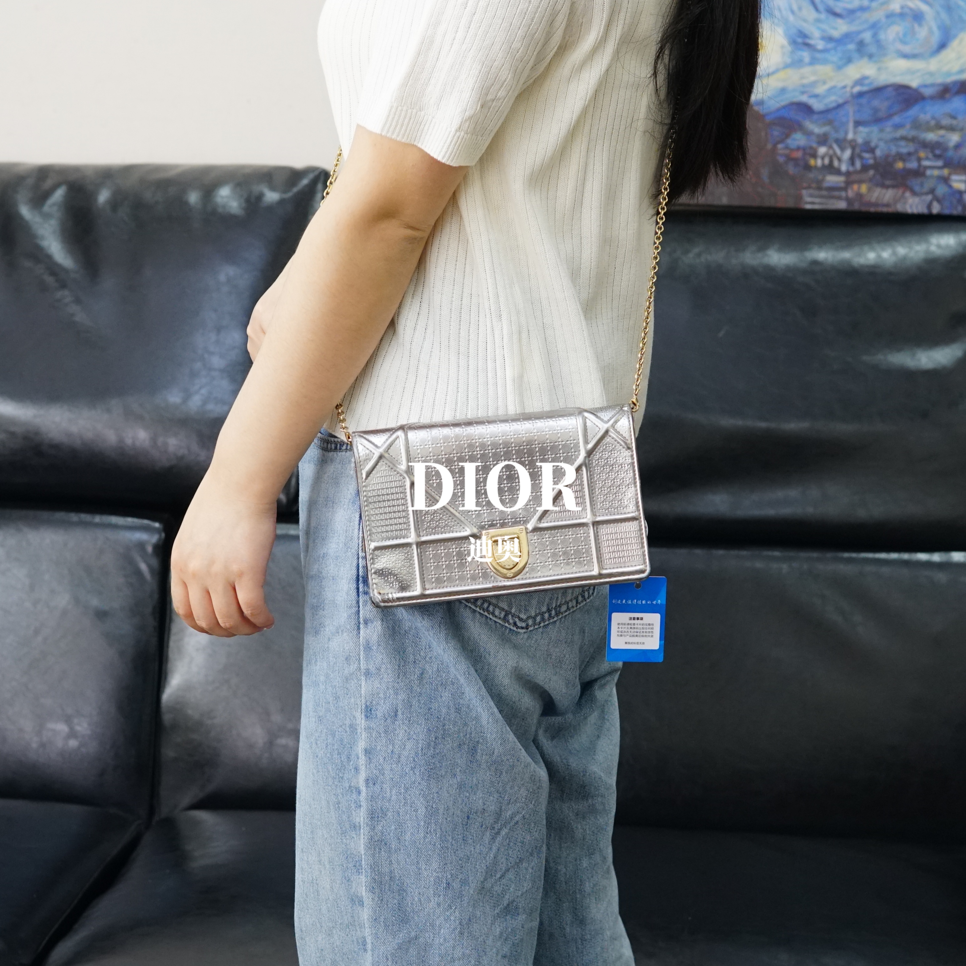 95新 DIOR/迪奥 银色链条斜挎包/WJ04922022/2022