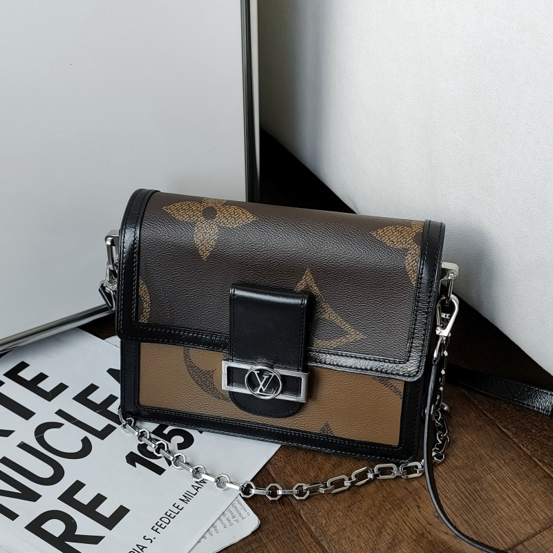 95新 LouisVuitton/路易威登 棕色拼焦糖dauphine中号斜挎包52560