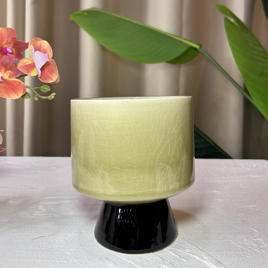 C164口12高15创意高酒杯冰裂釉花盆适合蝴蝶兰多肉等绿植花卉