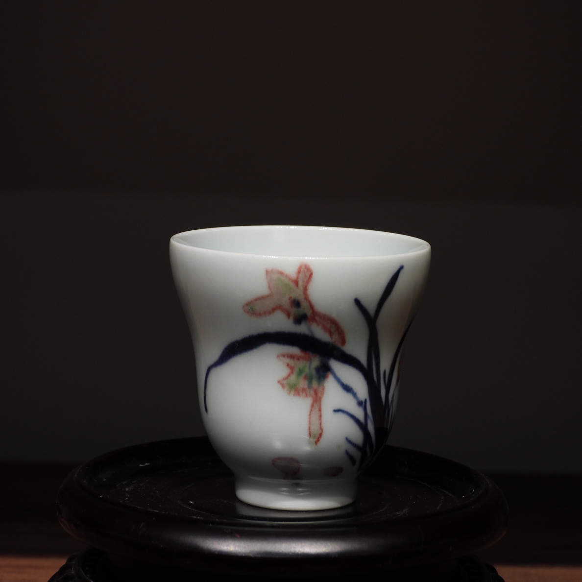 易炎窑原创手工手绘气窑高温原矿青花釉里红品茗杯色差放漏葫芦杯