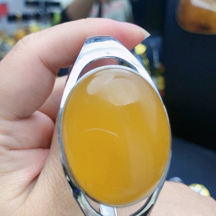 银S925镶嵌琥珀裸石手镯