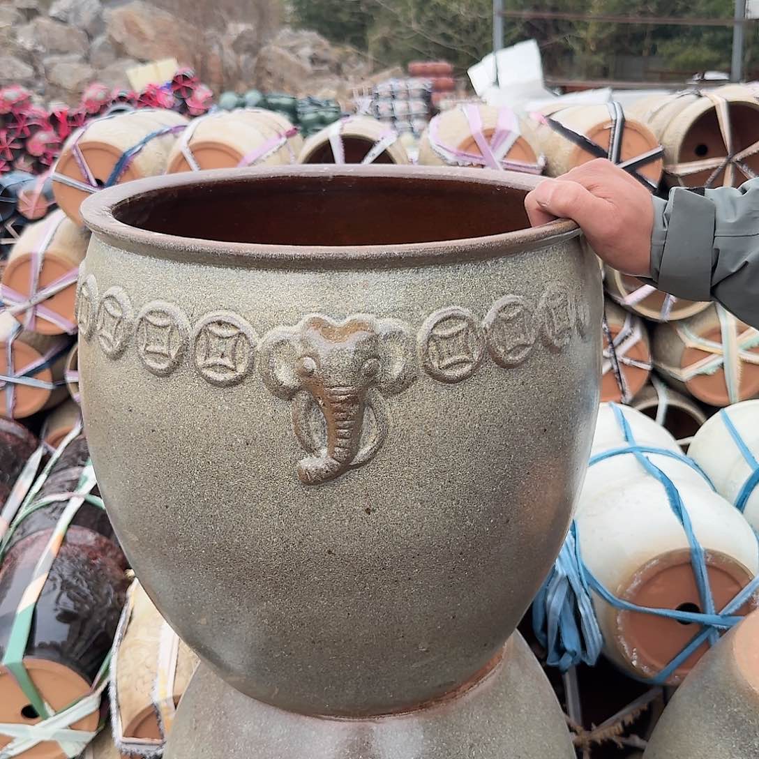 紫砂花盆口39高39（一个水缸灰色大号大象