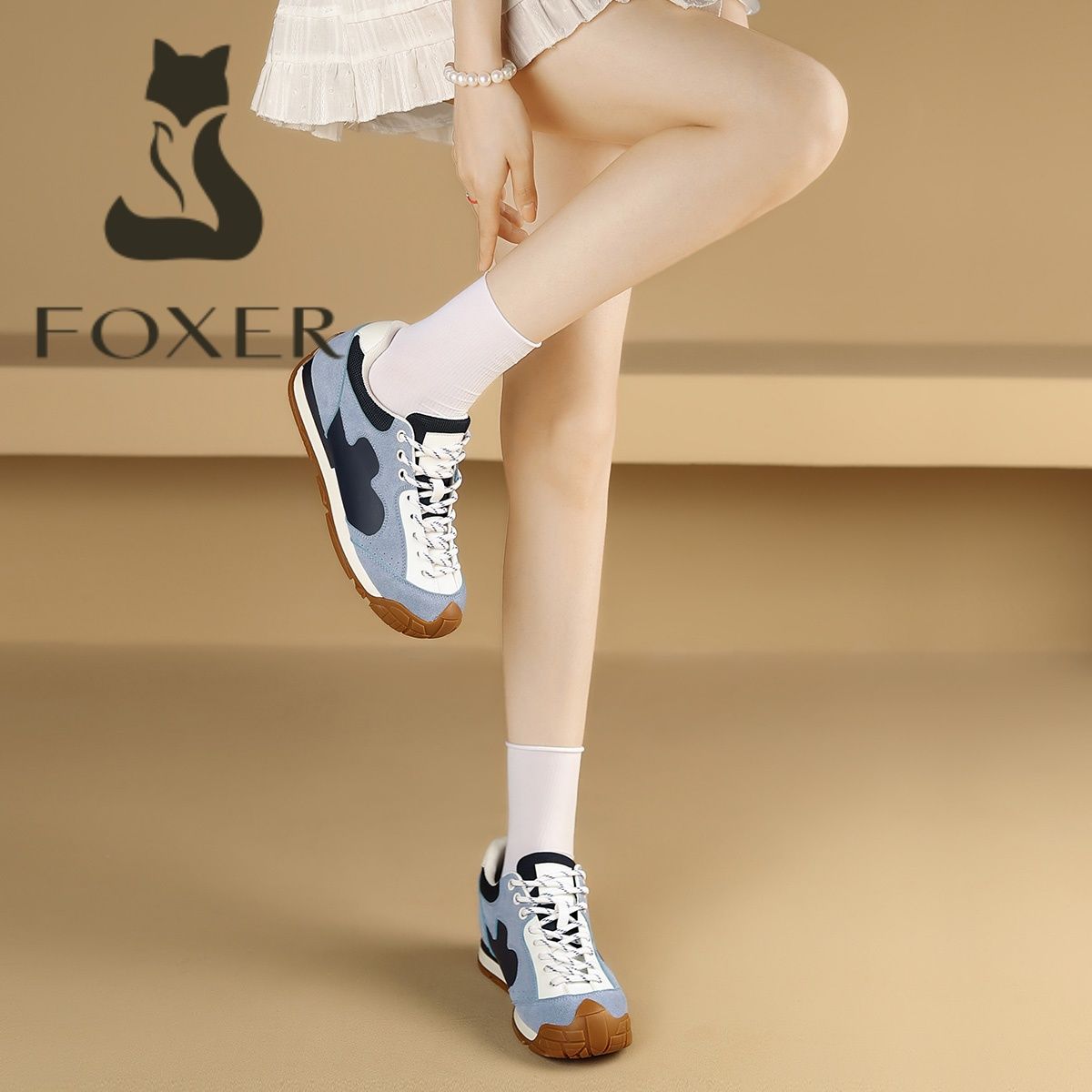 【FOXER】增高德训阿甘鞋女秋新款厚底小个子复古流浪运动休闲鞋-W