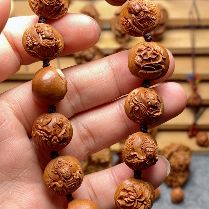 桃核手工雕刻观音手串