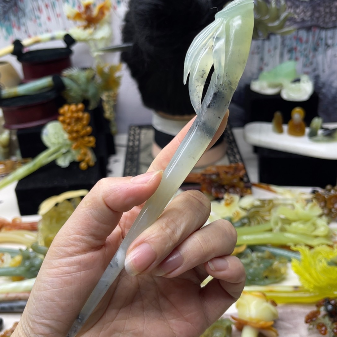 【闪购商品】蛇纹石玉发饰合金