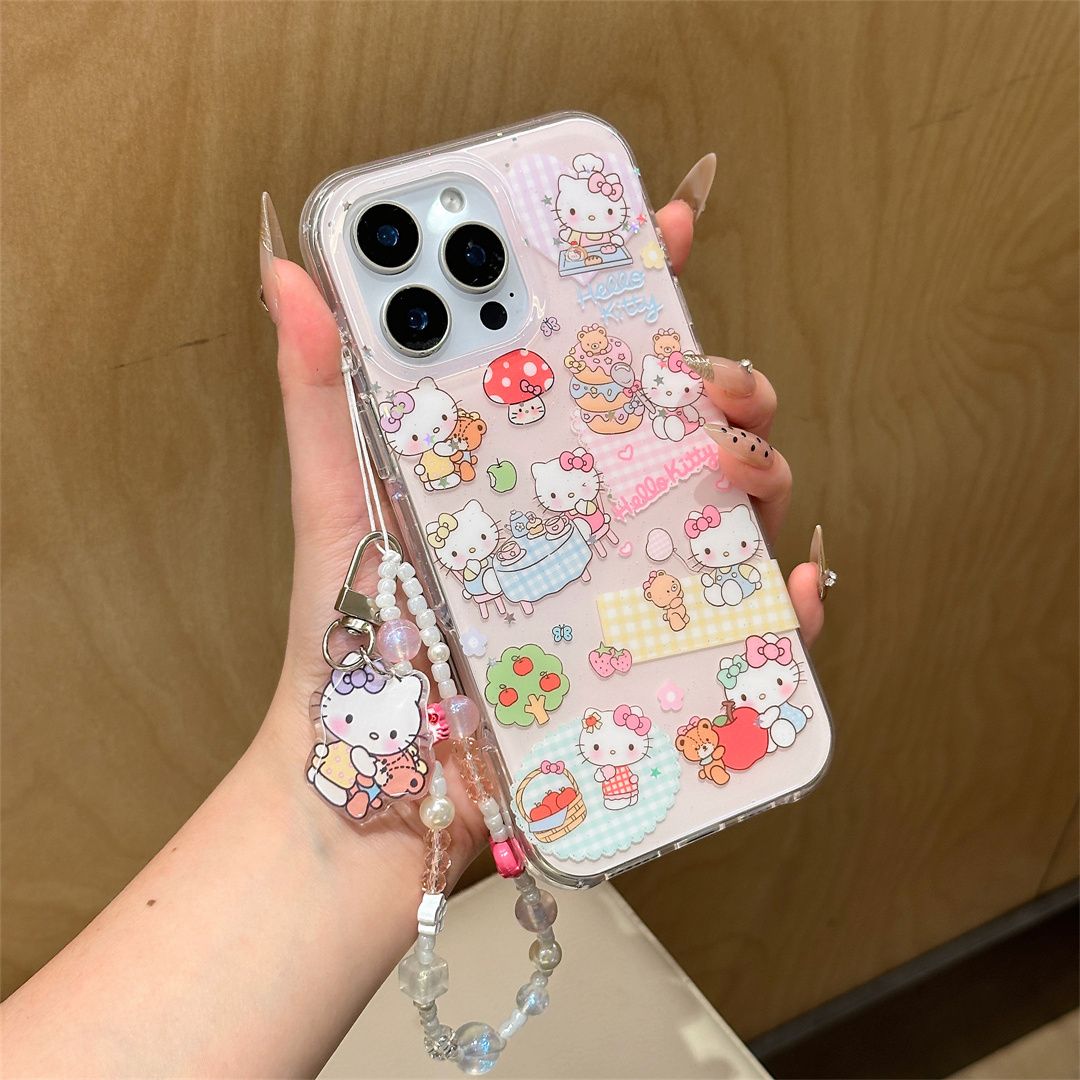 ins可爱格子餐桌hellokitty适用苹果16promax手机壳14pro全包相
