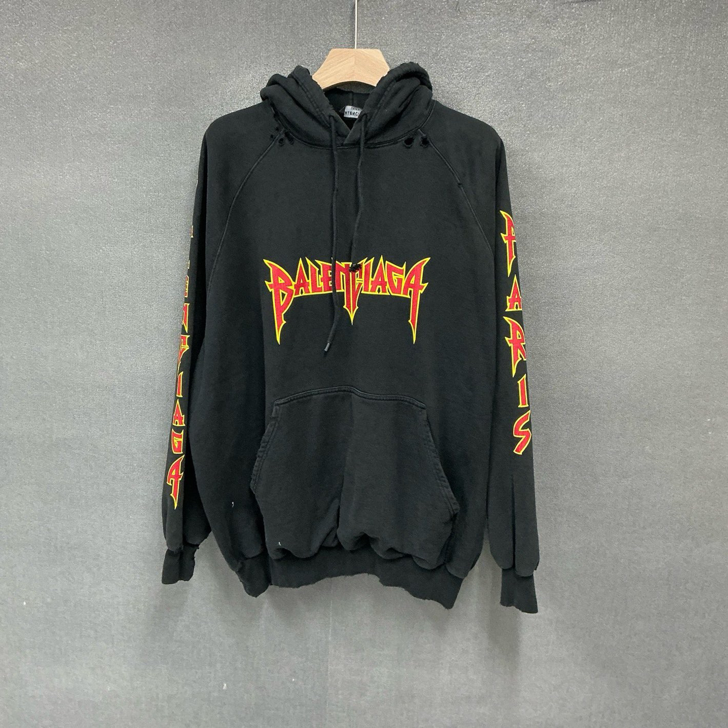 99新 Balenciaga/巴黎世家 火焰裂纹印花破坏帽衫卫衣 1码/1908