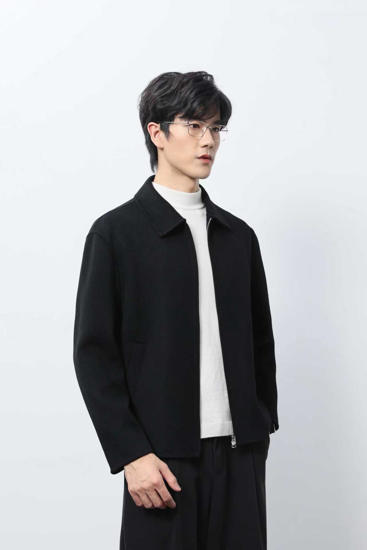 JX·INT翻领拉链羊毛秋冬短款夹克外套双面羊毛大衣男士8815冬季