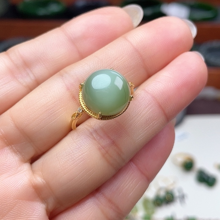 和田玉（碧玉）戒指银S925镶嵌