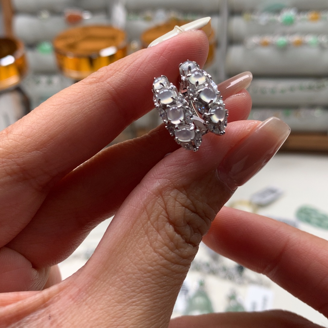 翡翠银S925镶嵌颈饰耳钉