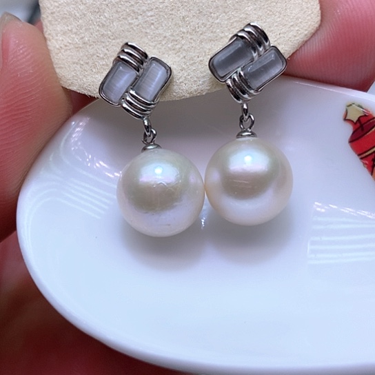 淡水珍珠耳饰银S925镶嵌
