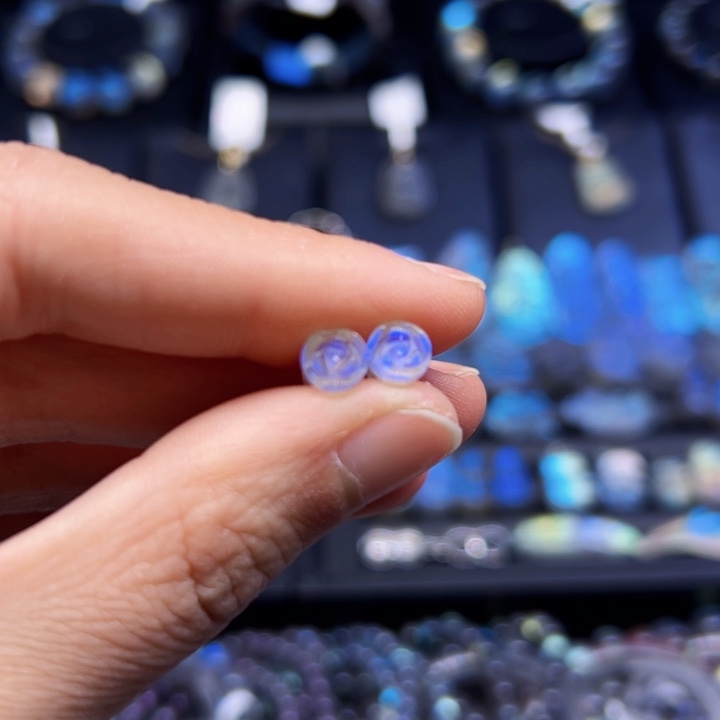 拉长石耳钉银S925镶嵌6左右