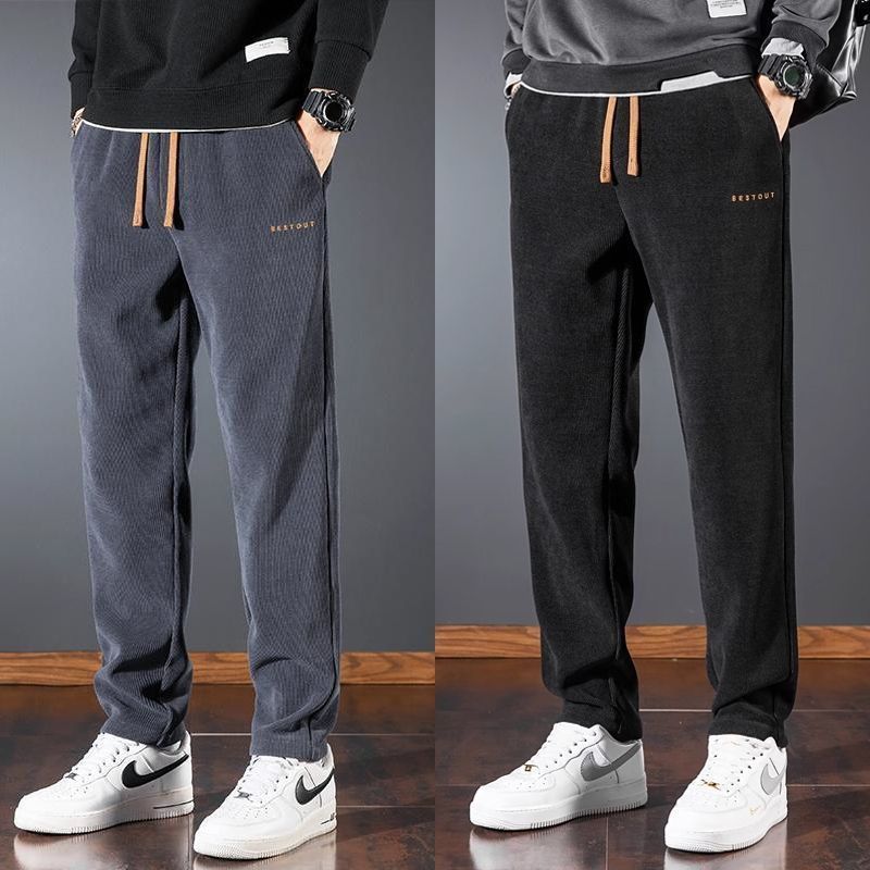 灯芯绒裤子男2025新款秋冬季加绒加厚长裤宽松大码直筒休闲运动裤