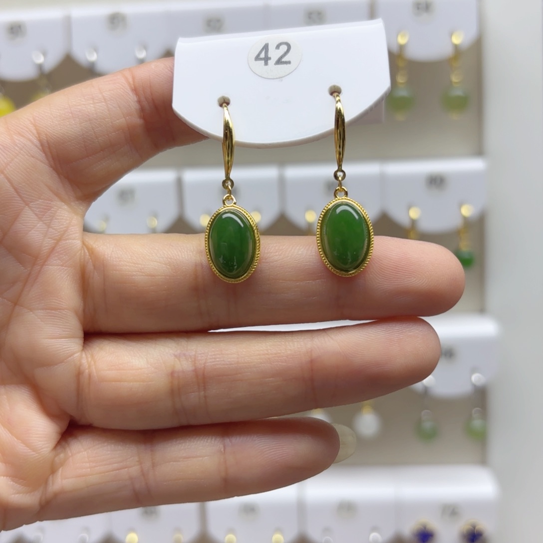 和田玉银S925镶嵌耳饰